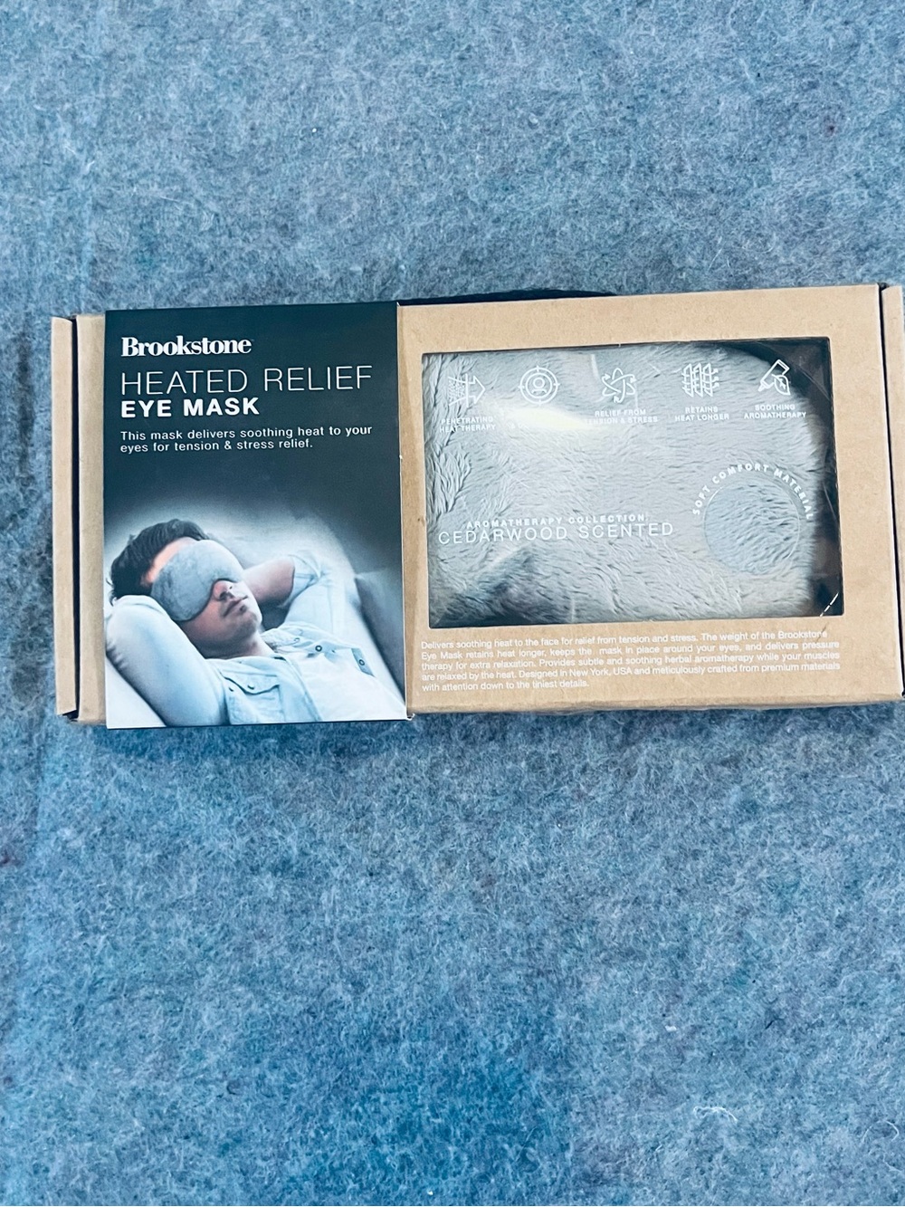 Brookstone Heated Relief Eye Mask - Light Gray Plush